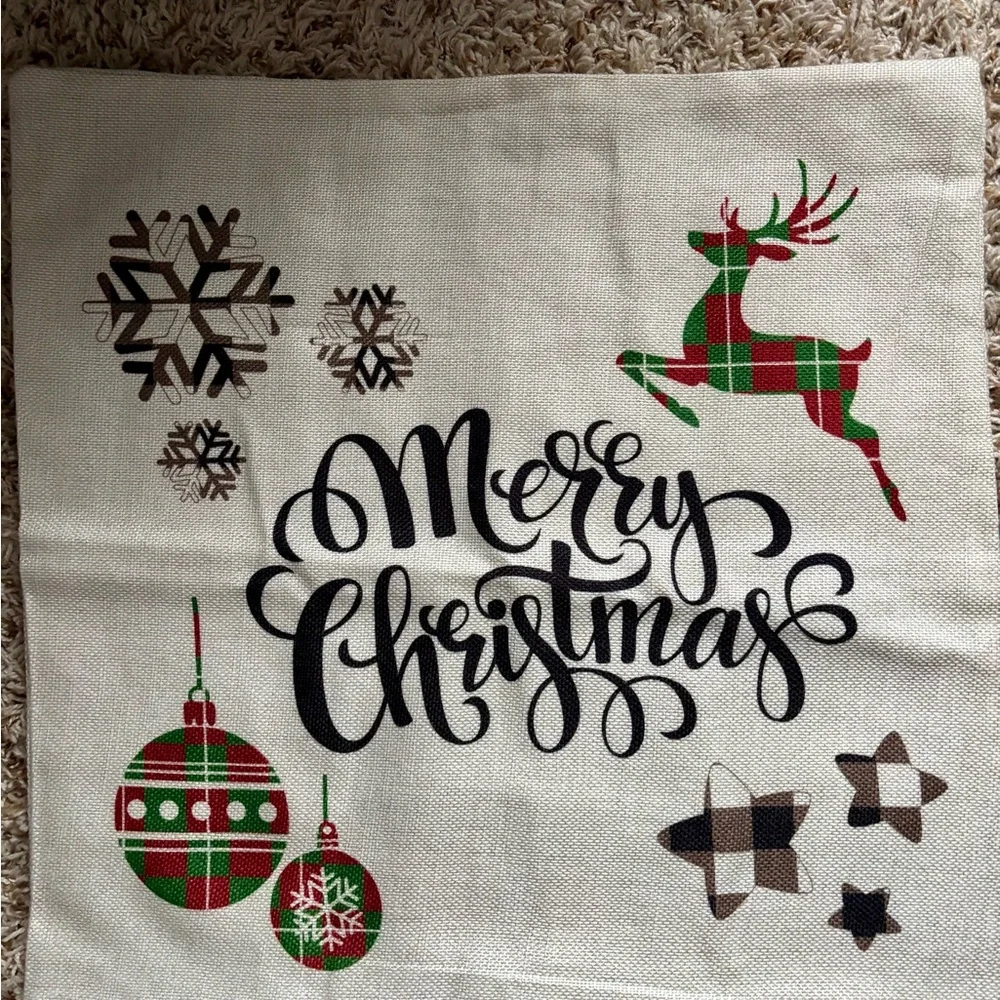Vintage Looking Festive Christmas Pillow Covers Set - Red, Green, Black 17”x17”